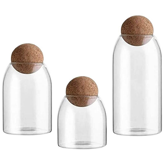3 Piece Glass Jars with Airtight Ball Cork Lid